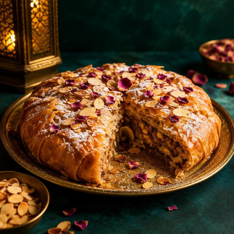 Pastilla sucrée aux amandes et pétales de rose